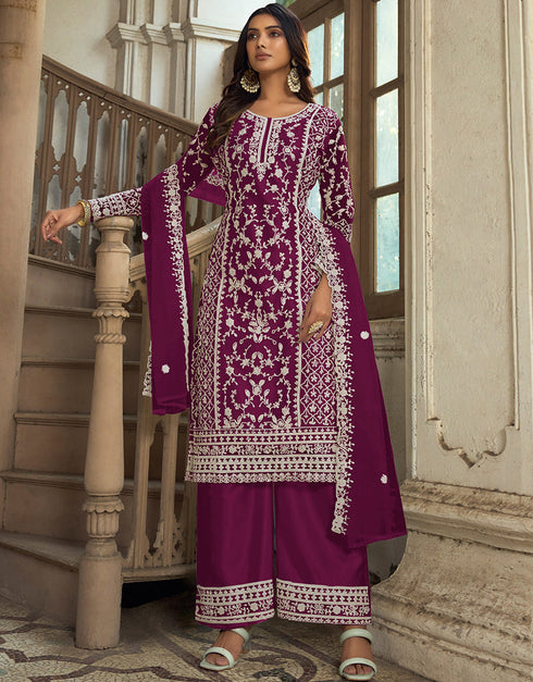 Traditional Function Wear Heavy Butterfly Net Salwar Suit Collection Purple Heavy Butterfly Net Pant Straight Front View